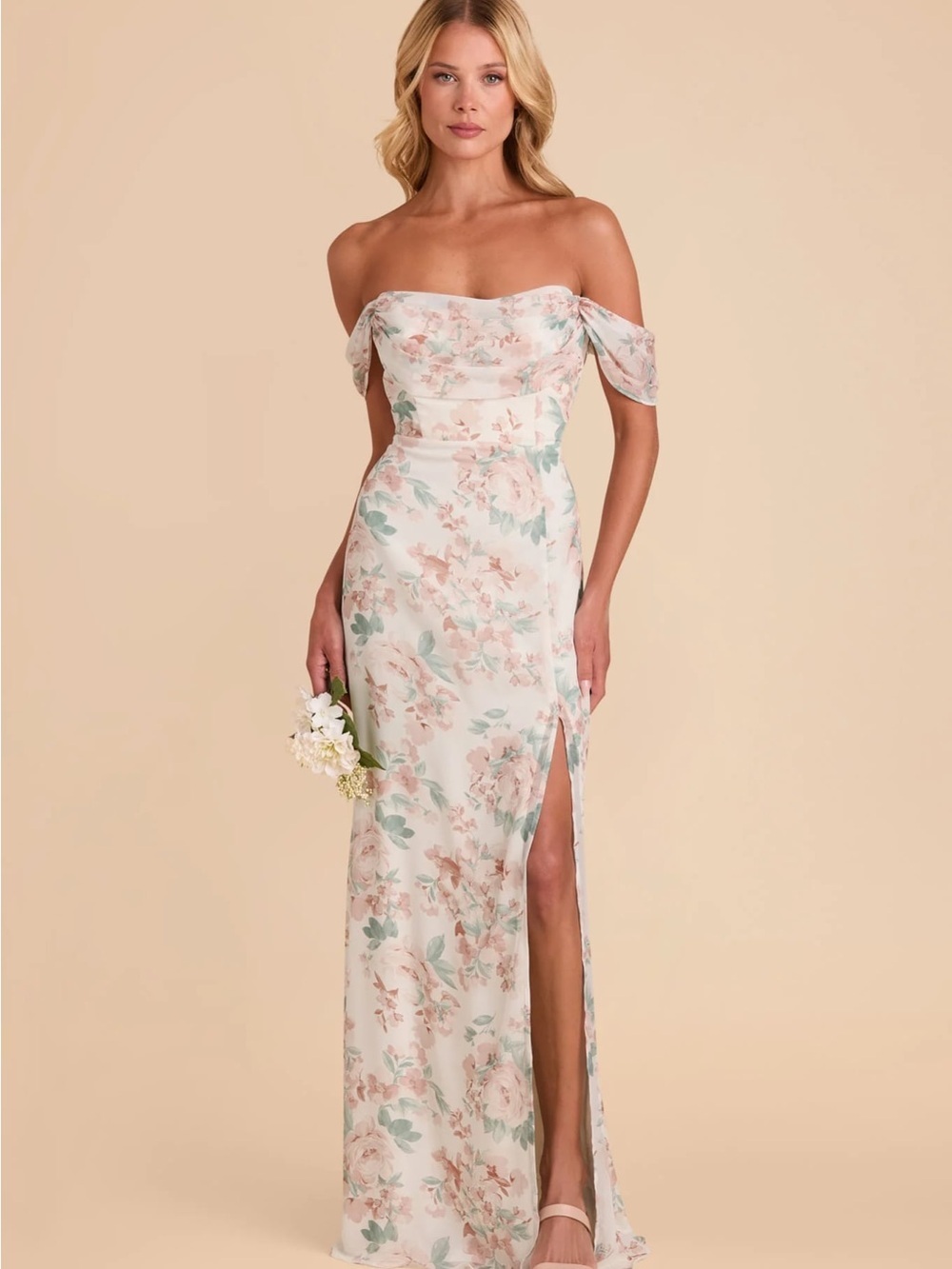 Birdy Grey Mira Dress Bridesmaid NWT Chiffon Dusty Apricot Peonies Size Medium